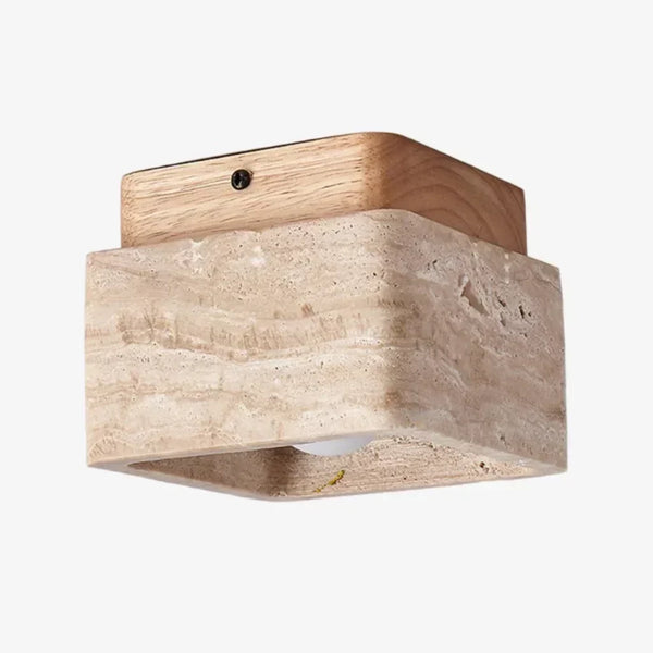 modern travertine wood square semi flush ceiling light