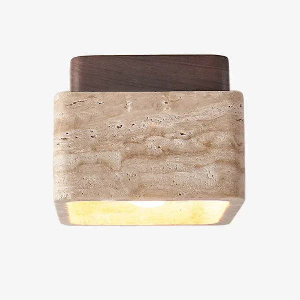 modern travertine wood square semi flush ceiling light