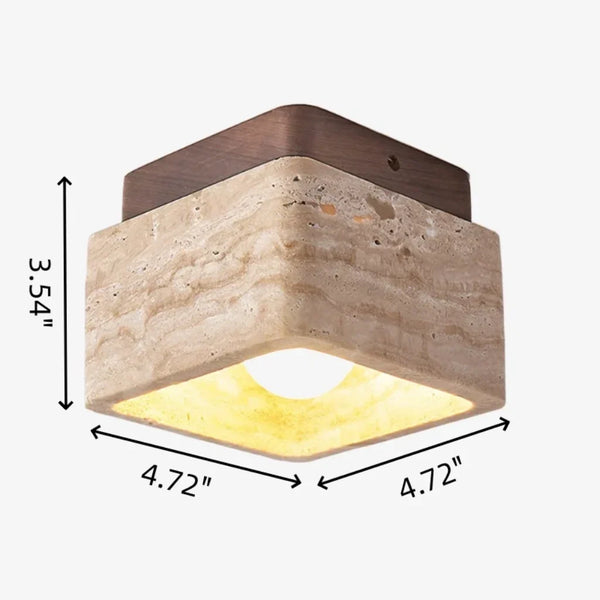 modern travertine wood square semi flush ceiling light