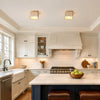 modern travertine wood square semi flush ceiling light