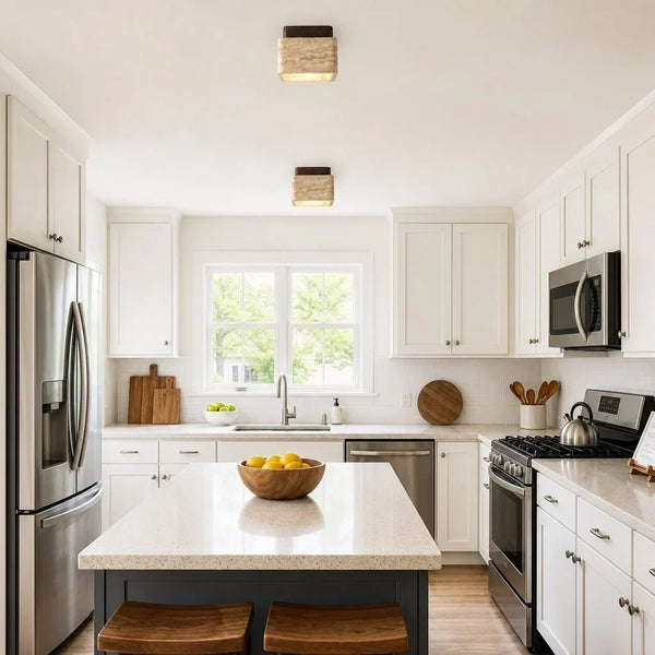 modern travertine wood square semi flush ceiling light