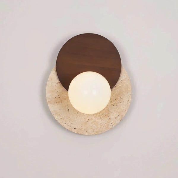 modern walnut beige travertine glass wall lamp