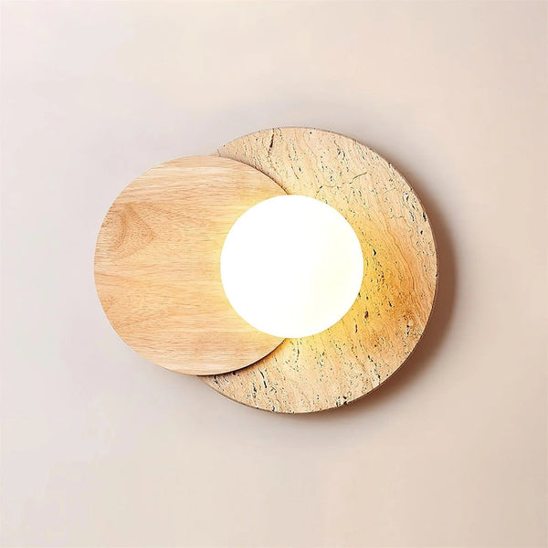 modern walnut beige travertine glass wall lamp