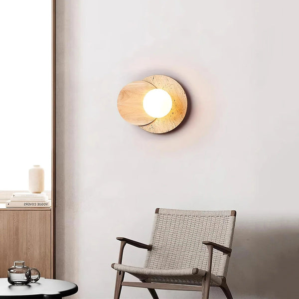 modern walnut beige travertine glass wall lamp