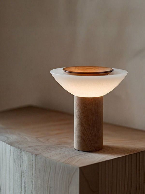 modern walnut frosted glass led table lamp