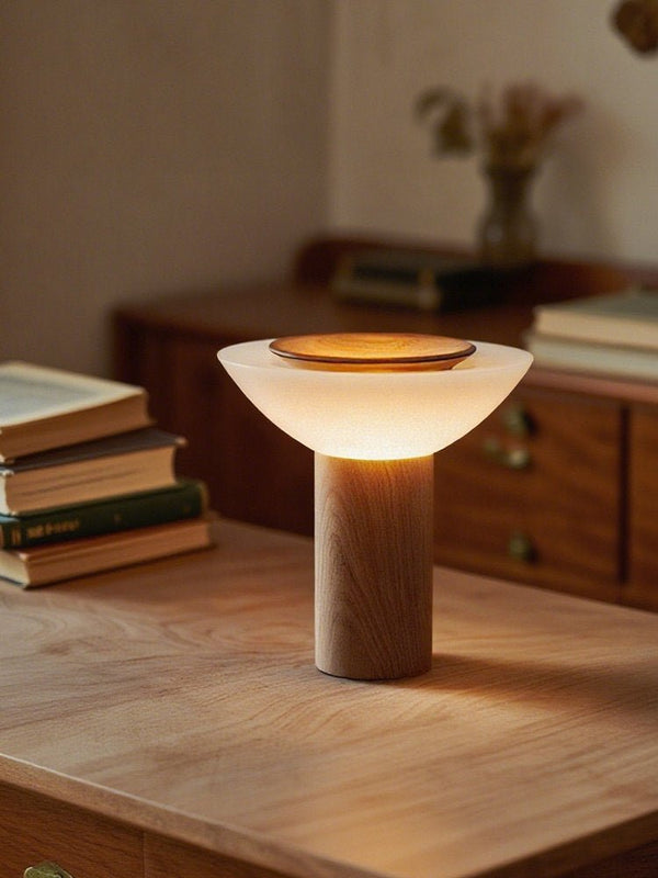modern walnut frosted glass led table lamp