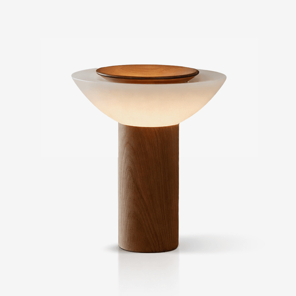 modern walnut frosted glass led table lamp