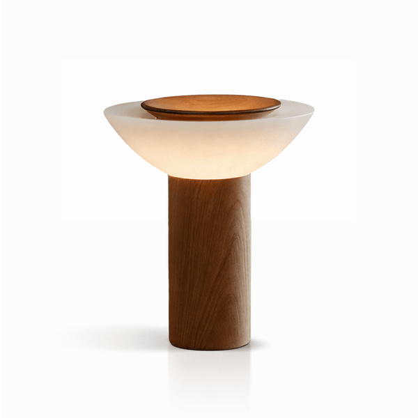 modern walnut frosted glass led table lamp