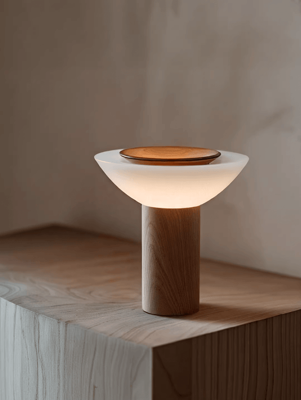 modern walnut frosted glass led table lamp