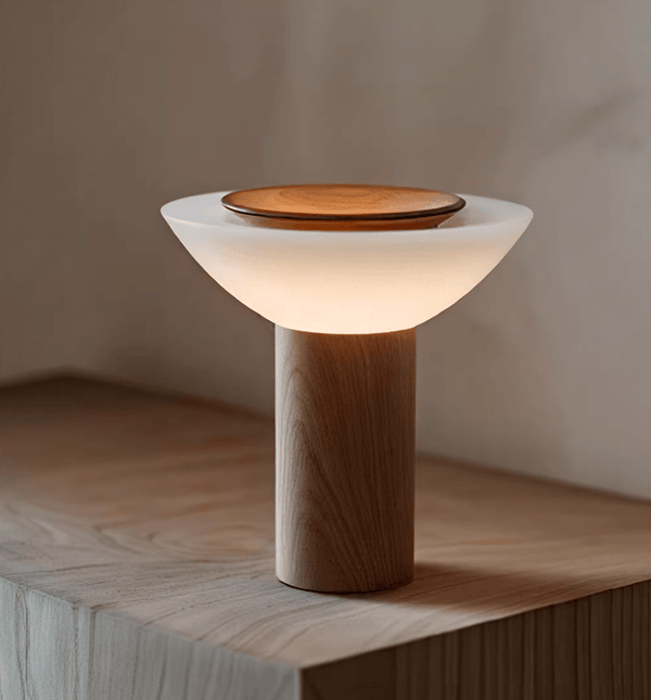 modern walnut frosted glass led table lamp
