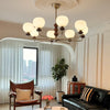 modern walnut frosted glass orb chandelier