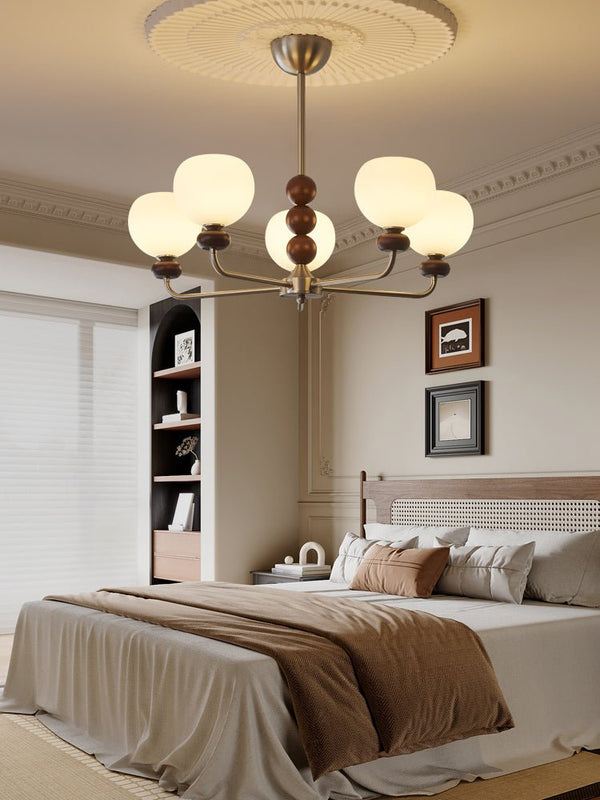 modern walnut frosted glass orb chandelier