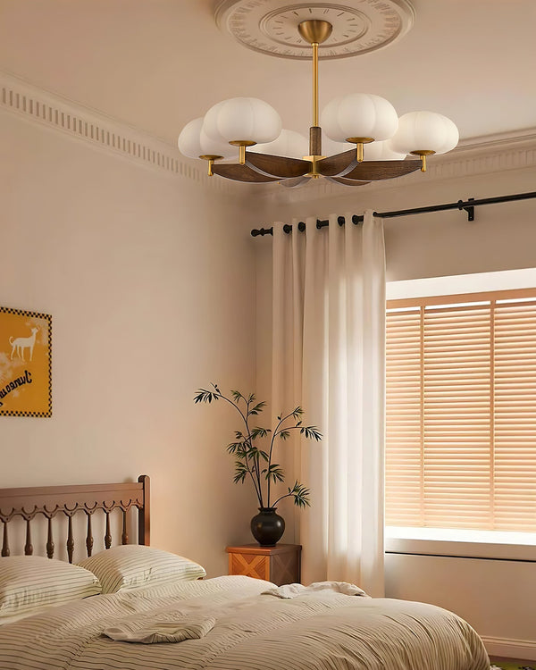 modern walnut gold glass petal chandelier