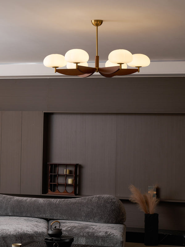 modern walnut gold glass petal chandelier