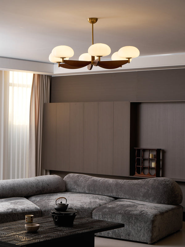 modern walnut gold glass petal chandelier