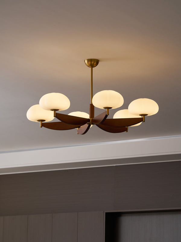 modern walnut gold glass petal chandelier
