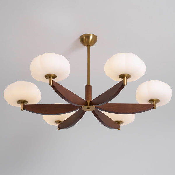 modern walnut gold glass petal chandelier