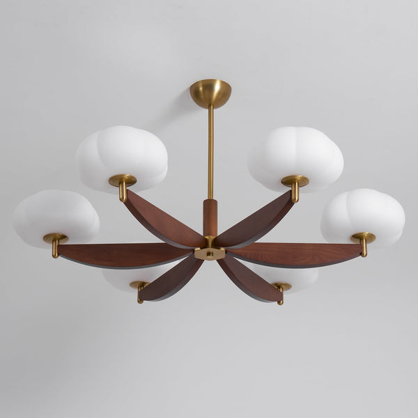 modern walnut gold glass petal chandelier