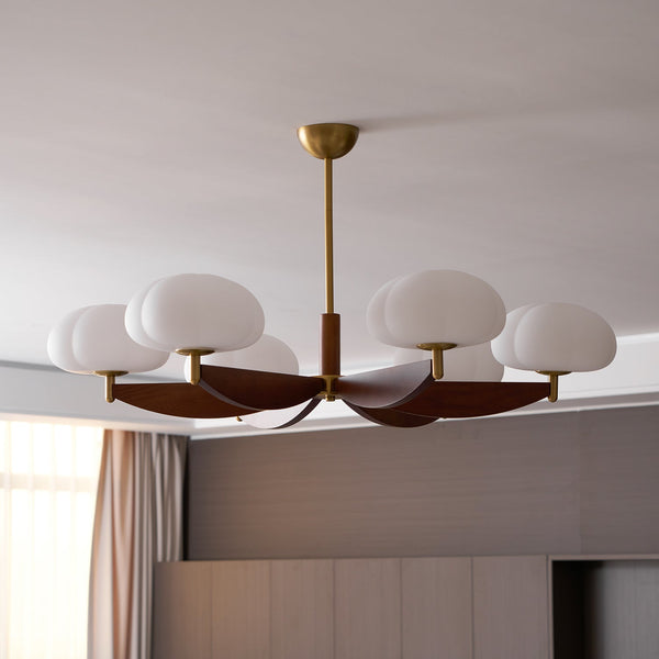 modern walnut gold glass petal chandelier