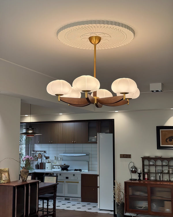 modern walnut gold glass petal chandelier