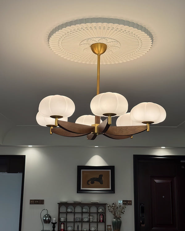 modern walnut gold glass petal chandelier