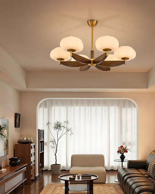 modern walnut gold glass petal chandelier