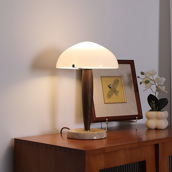 modern walnut marble dome table lamp
