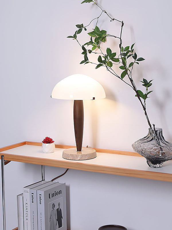 modern walnut marble dome table lamp