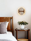 modern walnut travertine disc led wall sconce
