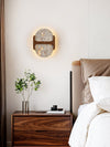 modern walnut travertine disc led wall sconce