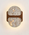 modern walnut travertine disc led wall sconce
