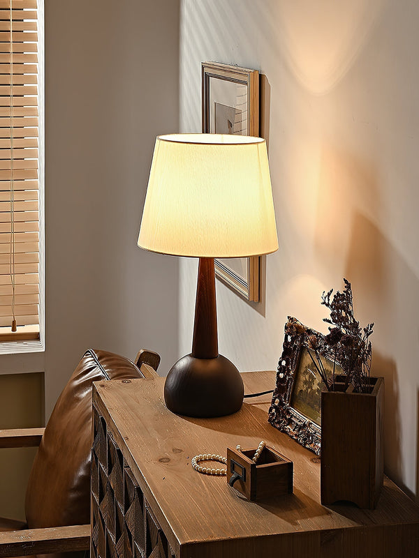 modern walnut wood fabric table lamp