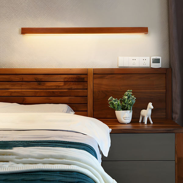 modern walnut wood linear led wall light