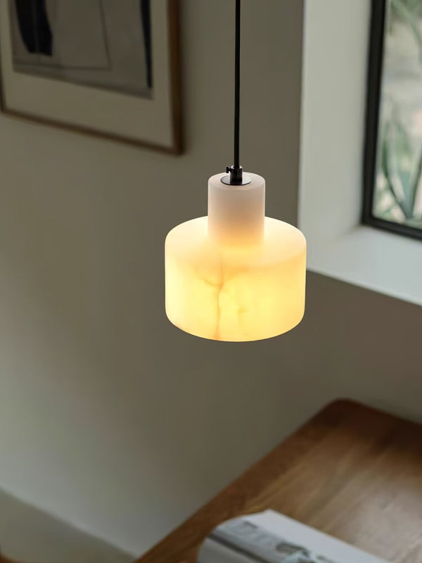 modern white alabaster cylinder pendant lamp