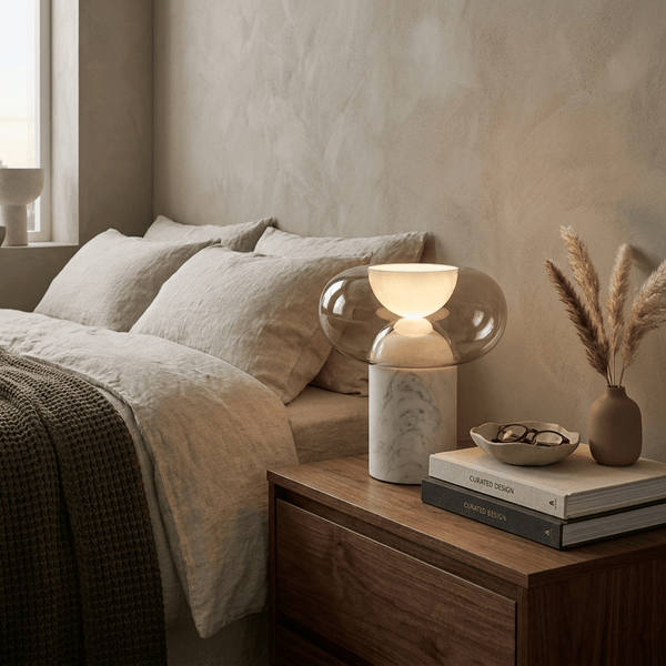 modern white alabaster halo led table lamp