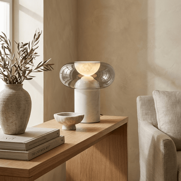 modern white alabaster halo led table lamp