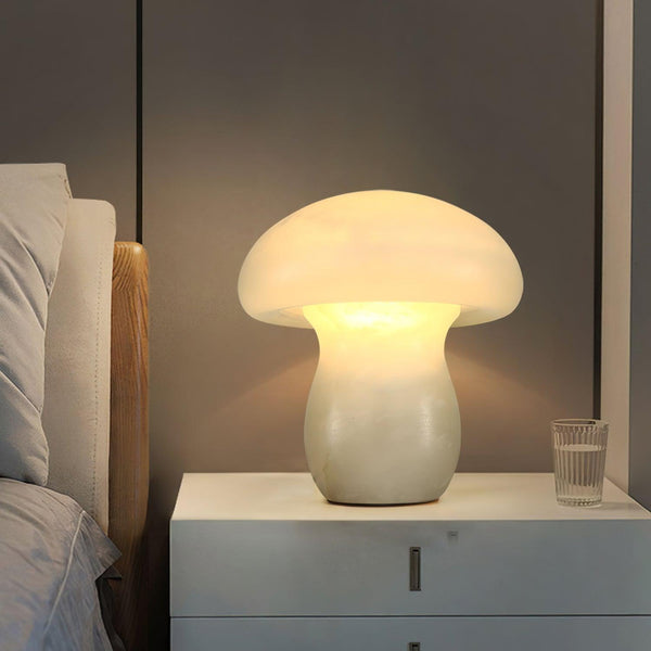 modern white alabaster mushroom table lamp brass