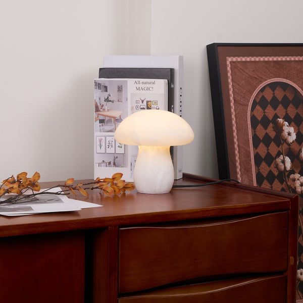 modern white alabaster mushroom table lamp brass