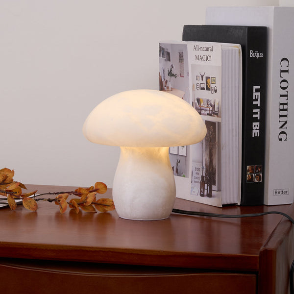 modern white alabaster mushroom table lamp brass