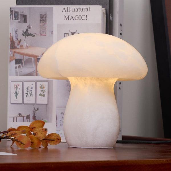 modern white alabaster mushroom table lamp brass