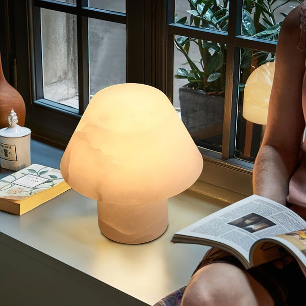 modern white alabaster orb table lamp