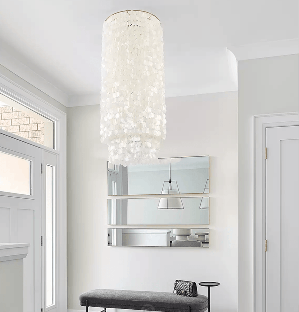 modern white capiz shell column chandelier
