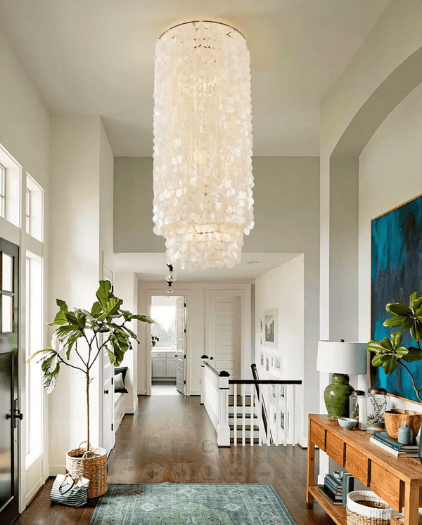modern white capiz shell column chandelier