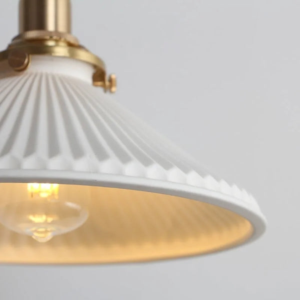 modern white ceramic pleated pendant light copper