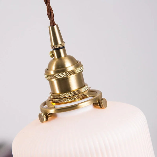 modern white ceramic pleated pendant light copper
