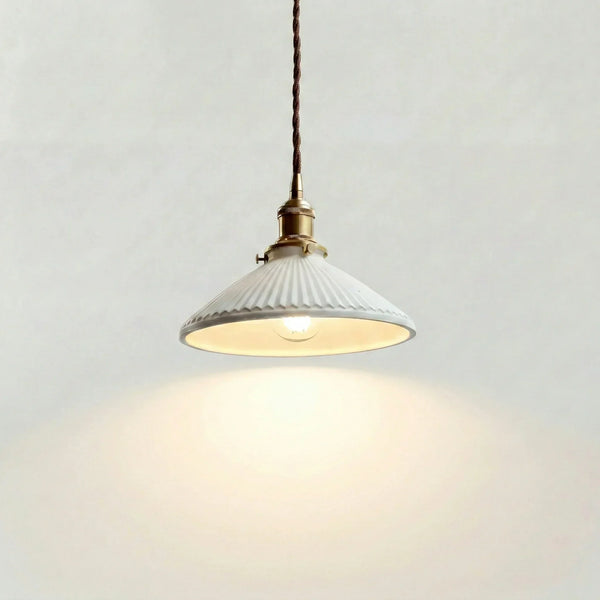 modern white ceramic pleated pendant light copper