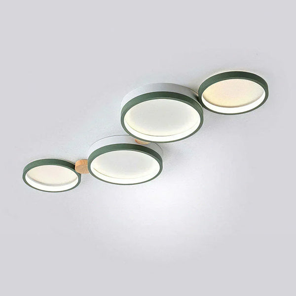 modern white iron wood circle array led flush mount