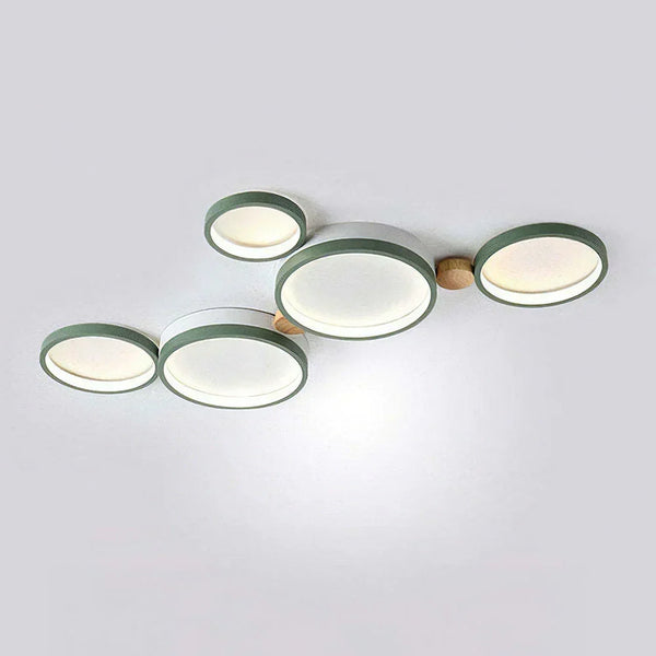 modern white iron wood circle array led flush mount
