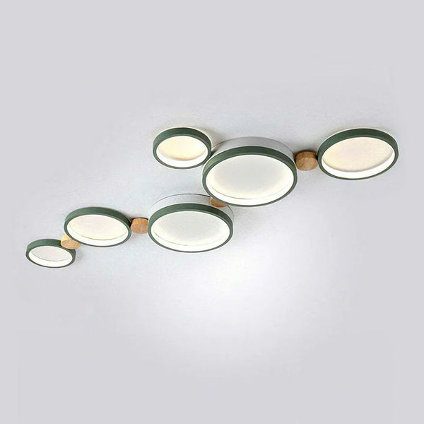 modern white iron wood circle array led flush mount