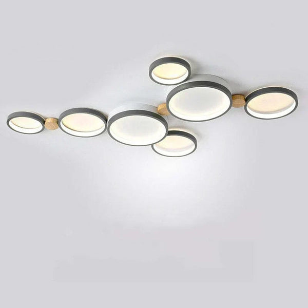 modern white iron wood circle array led flush mount